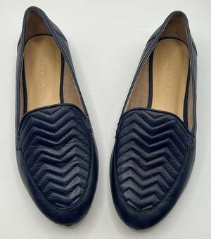Talbots Ryan Chevron Quilted Leather Navy Blue Loafer Flats Size 7M